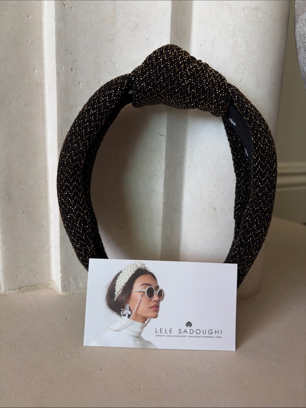Lele Sadoughi Black and Gold Knotted Headband